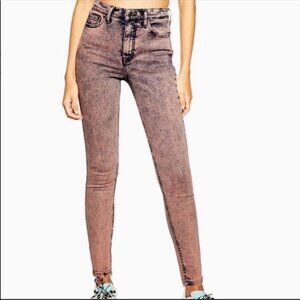 TOPSHOP Acid Wash High Rise Skinny Cropped JEANS  size 28